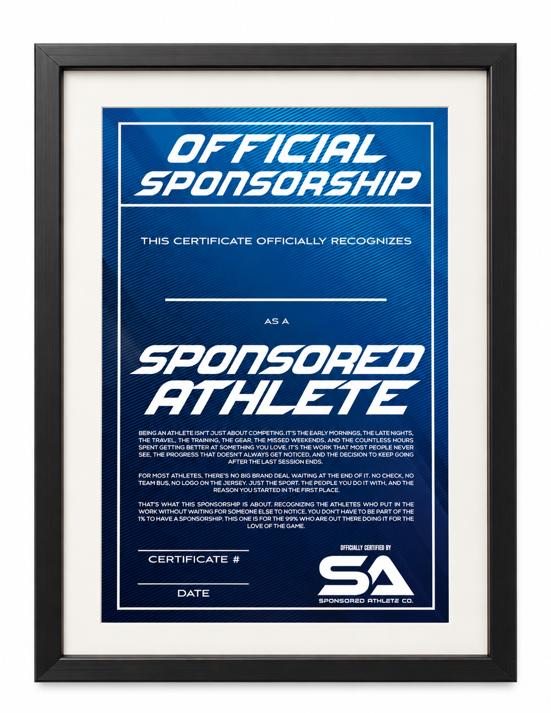 Sponsored Athlete Certificate